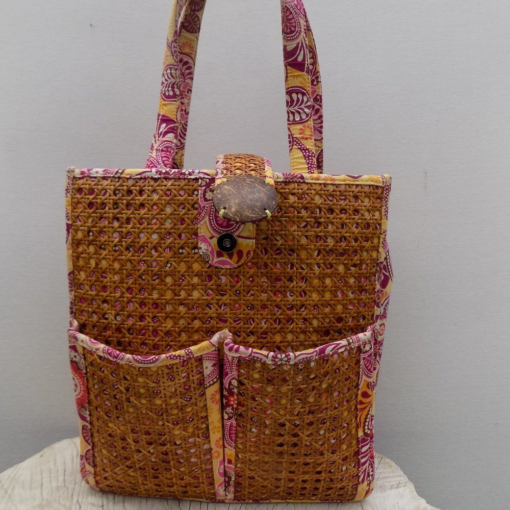 LAST CALL! VERA BRADLEY CANE AND FABRIC TOTE with flaws